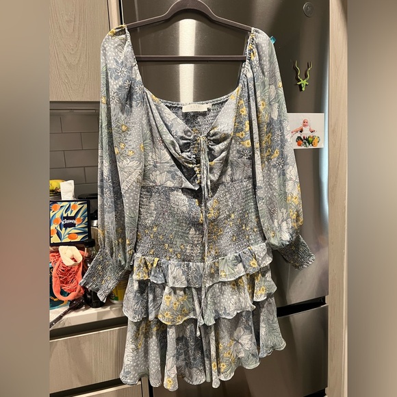 Astr Blue and Green Smocked Dress - Picture 1 of 3